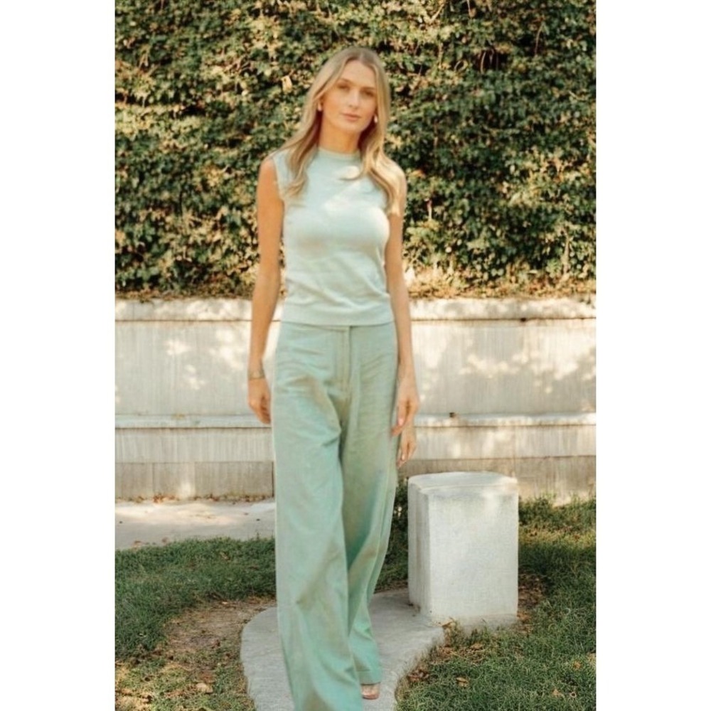 NWT Julia Amory Julia Pant Cord Pistachio Green Corduroy Wide Leg Trousers M